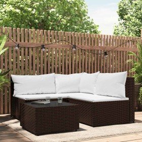 Set muebles de jardín 4 piezas y cojines ratán sintético marrón Set muebles de jardín 4 piezas y cojines ratán sintético marrón
