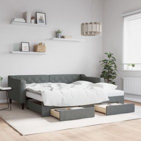 Sofá cama nido con cajones tela gris oscuro 90x190 cm Sofá cama nido con cajones tela gris oscuro 90x190 cm