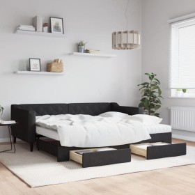 Sofá cama nido con cajones tela negro 90x190 cm