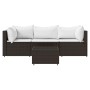 Set muebles de jardín 4 piezas y cojines ratán sintético marrón