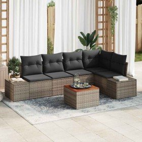 Conjunto de sofá de jardín con cojín 6 pcs Gris Poliratán