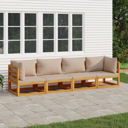 Gartenmöbel-Set 4-teilig aus Massivholz und taupegrauen Kissen von vidaXL, Gartensets - Ref: Foro24-3155253, Preis: 470,35 €,...