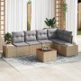 Conjunto de sofá de jardín con cojín 6 pcs Beige Poliratán