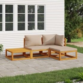 Set muebles de jardín 4 pzas madera maciza y cojines gris taupé de vidaXL, Conjuntos de jardín - Ref: Foro24-3155246, Precio:...
