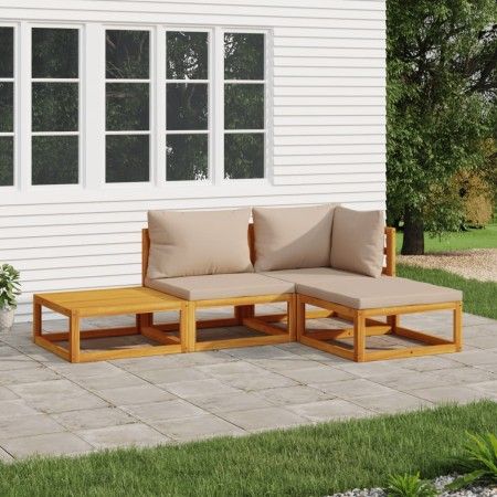 Garden furniture set 4 pieces solid wood and taupe gray cushions by vidaXL, Garden sets - Ref: Foro24-3155246, Price: 414,04 ...