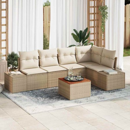 Conjunto de sofá de jardín con cojín 6 pcs Beige Poliratán