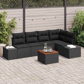 Conjunto de sofá de jardín con cojín 6 pcs Negro Poliratán