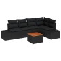 Conjunto de sofá de jardín con cojín 6 pcs Negro Poliratán