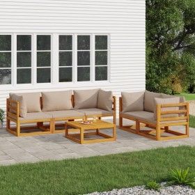 Gartenmöbel-Set 6-teilig aus Massivholz und taupegrauen Kissen von vidaXL, Gartensets - Ref: Foro24-3155255, Preis: 728,89 €,...