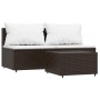 Set muebles de jardín 3 piezas y cojines ratán sintético marrón