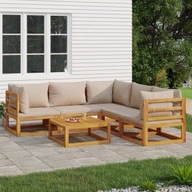 Gartenmöbel-Set 6-teilig aus Massivholz und taupegrauen Kissen von vidaXL, Gartensets - Ref: Foro24-3155257, Preis: 662,32 €,...