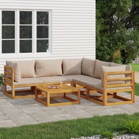 Gartenmöbel-Set 6-teilig aus Massivholz und taupegrauen Kissen von vidaXL, Gartensets - Ref: Foro24-3155257, Preis: 663,46 €,...