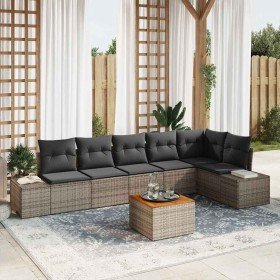 Conjunto de sofá de jardín con cojín 7 pcs Gris Poliratán
