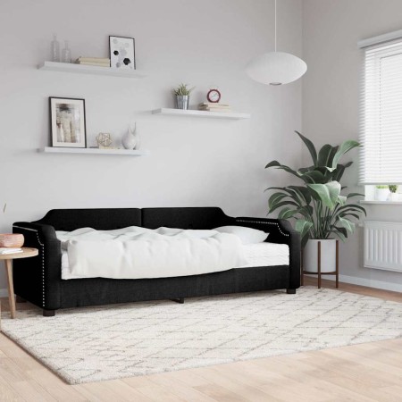 Sofá cama con colchón tela negro 80x200 cm