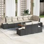 Conjunto de sofá de jardín con cojín 9 pcs Negro Poliratán