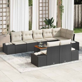 Conjunto de sofá de jardín con cojín 9 pcs Negro Poliratán