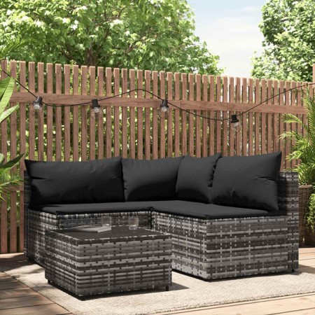 Set de muebles de jardín 4 pzas y cojines ratán sintético gris