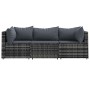 Set de muebles de jardín 3 pzas y cojines ratán sintético gris