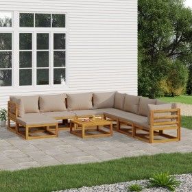Gartenmöbel-Set 9-teilig aus Massivholz und taupegrauen Kissen von vidaXL, Gartensets - Ref: Foro24-3155265, Preis: 984,04 €,...
