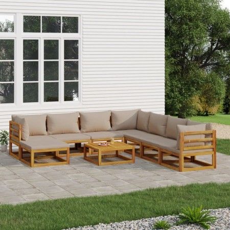 Gartenmöbel-Set 9-teilig aus Massivholz und taupegrauen Kissen von vidaXL, Gartensets - Ref: Foro24-3155265, Preis: 984,04 €,...