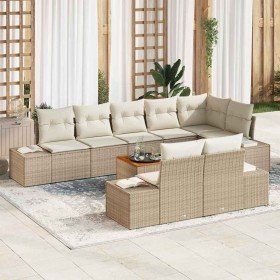 Conjunto de sofá de jardín con cojín 9 pcs Beige Poliratán
