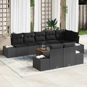 Conjunto de sofá de jardín con cojín 9 pcs Negro Poliratán