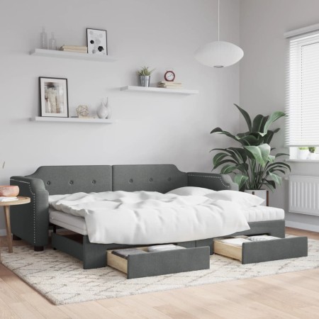 Sofá cama nido con cajones tela gris oscuro 90x190 cm
