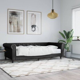 Sofá cama con colchón cuero sintético negro 90x200 cm Sofá cama con colchón cuero sintético negro 90x200 cm