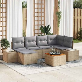 Conjunto de sofá de jardín con cojín 7 pcs Beige Poliratán