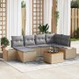 Conjunto de sofá de jardín con cojín 7 pcs Beige Poliratán