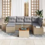 Conjunto de sofá de jardín con cojín 7 pcs Beige Poliratán