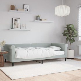 Sofá cama con colchón terciopelo gris claro 90x200 cm Sofá cama con colchón terciopelo gris claro 90x200 cm