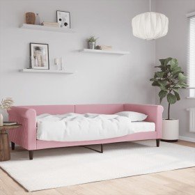 Sofá cama con colchón terciopelo rosa 90x200 cm Sofá cama con colchón terciopelo rosa 90x200 cm