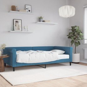 Sofá cama con colchón terciopelo azul 100x200 cm Sofá cama con colchón terciopelo azul 100x200 cm