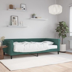 Sofá cama con colchón terciopelo verde oscuro 100x200 cm Sofá cama con colchón terciopelo verde oscuro 100x200 cm