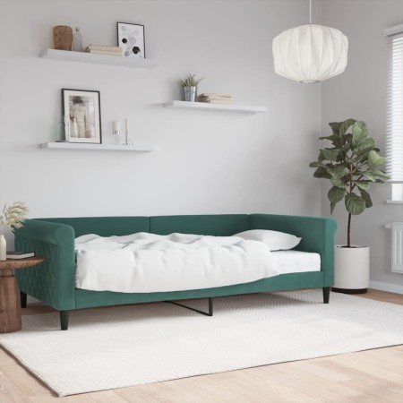 Sofá cama con colchón terciopelo verde oscuro 100x200 cm