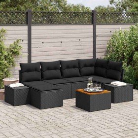 Conjunto de sofá de jardín con cojín 7 pcs Negro Poliratán