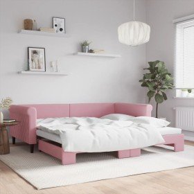 Sofá cama nido terciopelo rosa 100x200 cm Sofá cama nido terciopelo rosa 100x200 cm
