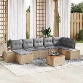 Conjunto de sofá de jardín con cojín 8 pcs Beige Poliratán