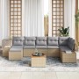 Conjunto de sofá de jardín con cojín 8 pcs Beige Poliratán