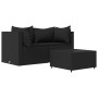 Set de muebles de jardín 3 pzas y cojines ratán sintético negro