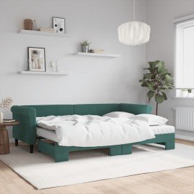Sofá cama nido con colchón terciopelo verde oscuro 80x200 cm Sofá cama nido con colchón terciopelo verde oscuro 80x200 cm