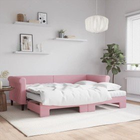 Sofá cama nido con colchón terciopelo rosa 80x200 cm Sofá cama nido con colchón terciopelo rosa 80x200 cm