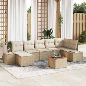 Conjunto de sofá de jardín con cojín 8 pcs Beige Poliratán