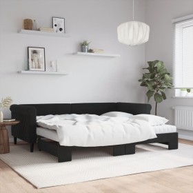 Sofá cama nido con colchón terciopelo negro 90x200 cm