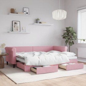Sofá cama nido con cajones terciopelo rosa 80x200 cm Sofá cama nido con cajones terciopelo rosa 80x200 cm