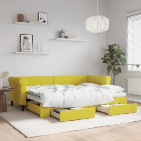 Sofá cama nido con cajones terciopelo amarillo 80x200 cm Sofá cama nido con cajones terciopelo amarillo 80x200 cm
