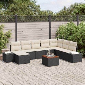 Conjunto de sofá de jardín con cojín 9 pcs Negro Poliratán