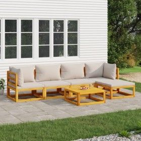 Gartenmöbel-Set 6-teilig aus Massivholz und hellgrauen Kissen von vidaXL, Gartensets - Ref: Foro24-3155281, Preis: 615,89 €, ...