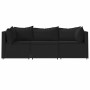 Set de muebles de jardín 3 pzas y cojines ratán sintético negro